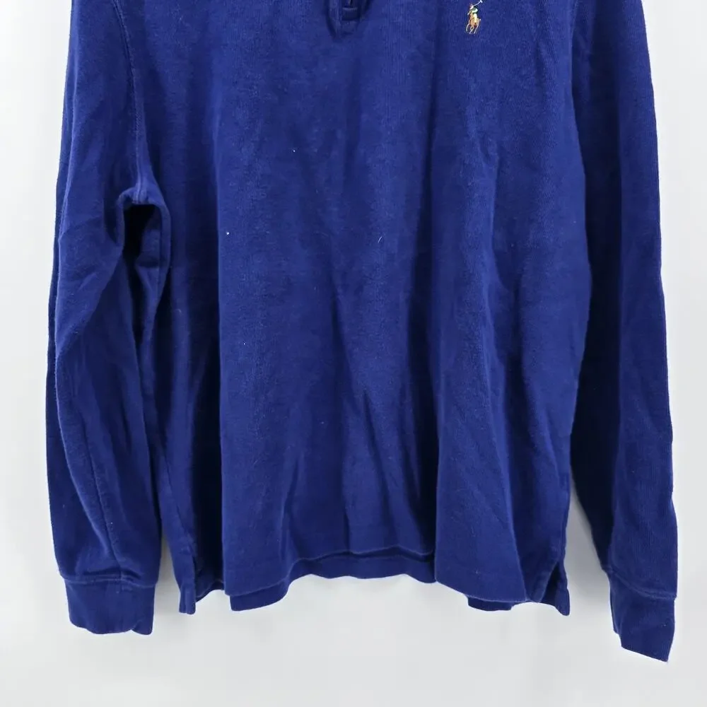 Polo Ralph Lauren Quarter Zip Pullover Mens‎ L Blue Estate Rib Cotton Flesh Pony